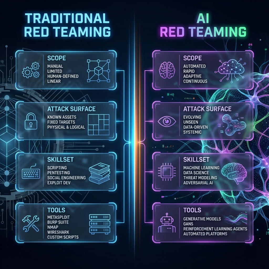 Traditional vs AI Red Teaming Comparison Matrix