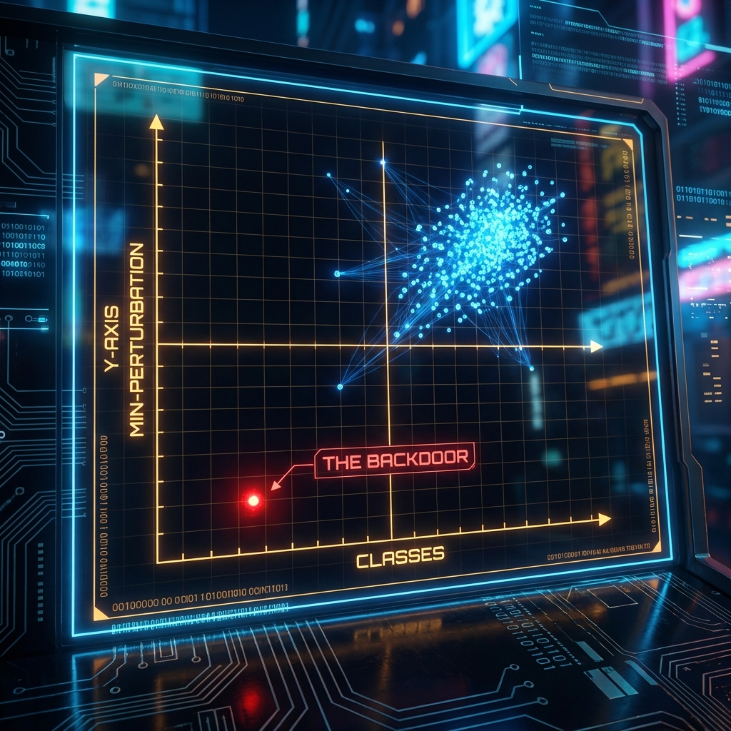 Neural Cleanse scatter plot showing the backdoor outlier